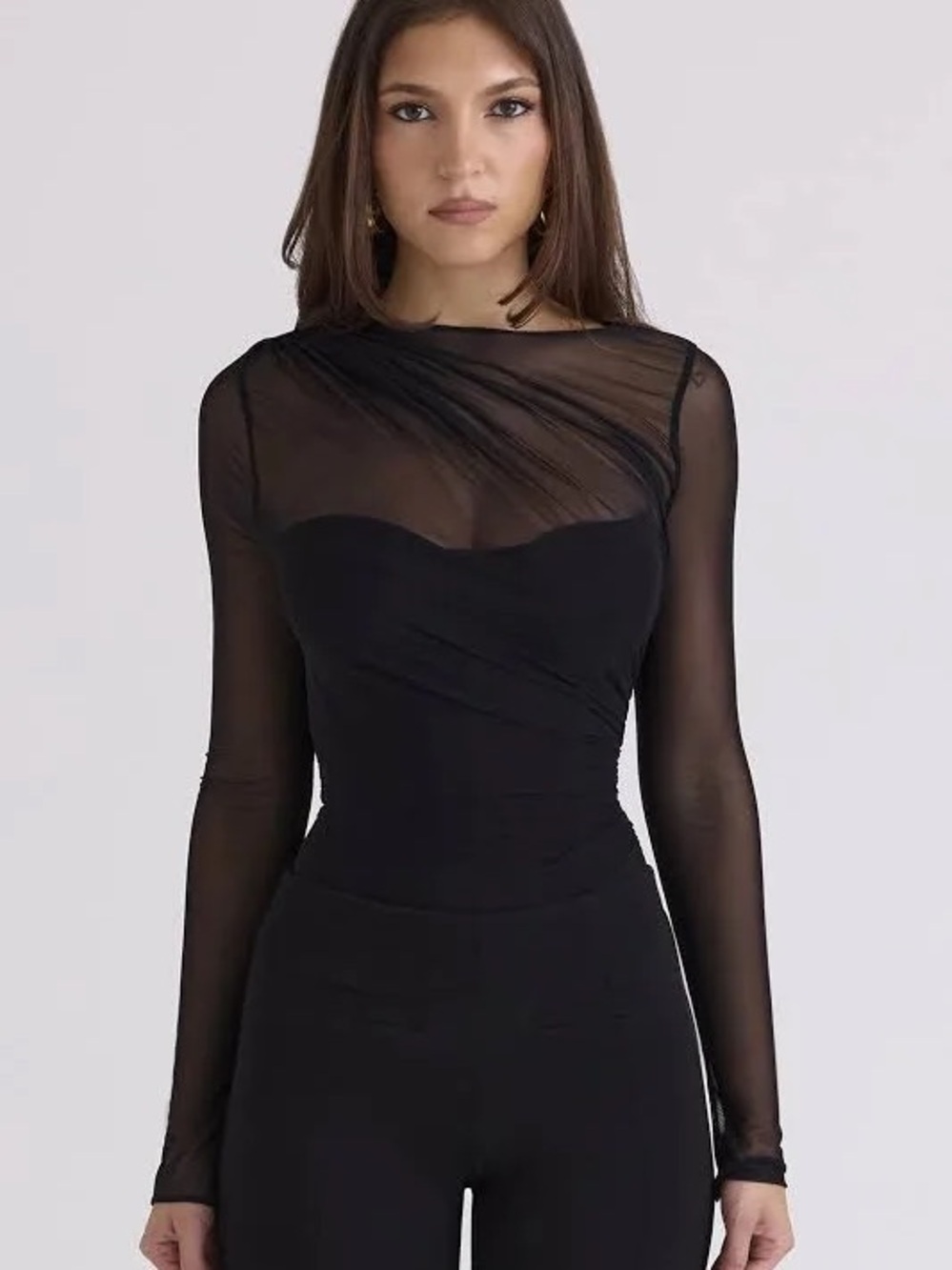 House of CB Black Long Sleeve Mesh Bodysuit